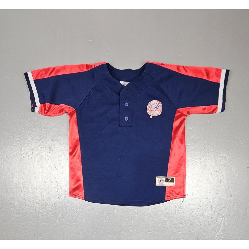 MLB New York Yankees‎ Baseball Jersey Boys Large (7) Blue Vintage Double Sided
